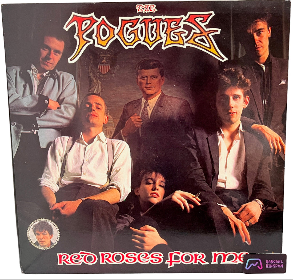 Vinyl record cover for 'Red Roses For Me' by The Pogues featuring band members.