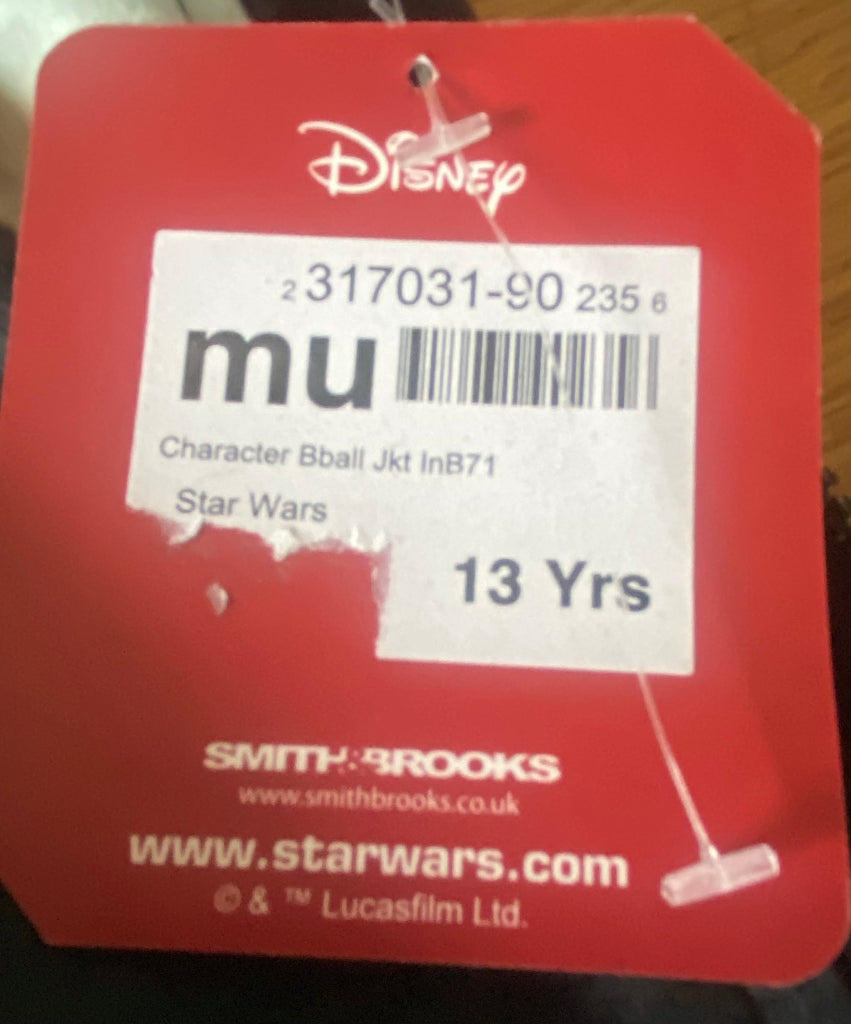 DISNEY STAR WARS Black Fleece Jacket -Age 13yrs
