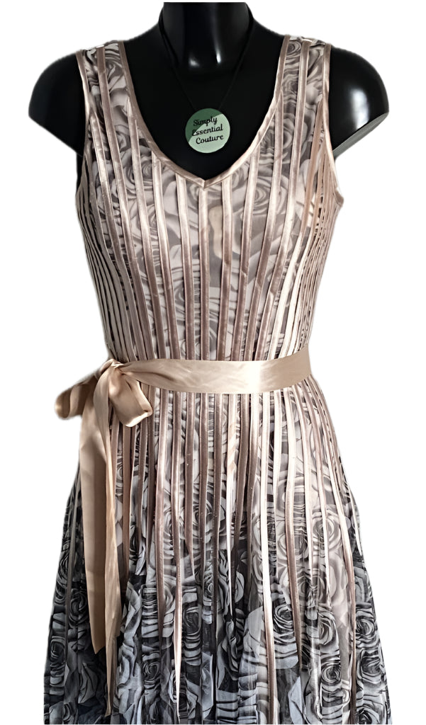 QUIZ Gold & Black Roses Dress - UK12