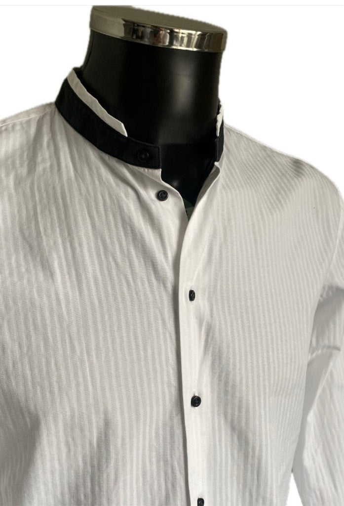 Hugo Boss White Fitted Shirt - Grandad Collar