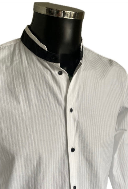 Hugo Boss White Fitted Shirt - Grandad Collar