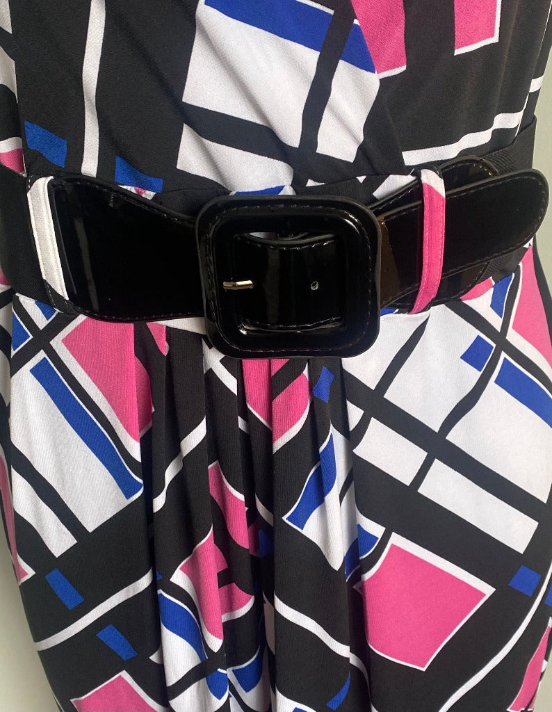 Marisota Multicoloured Dress - Patent Belt