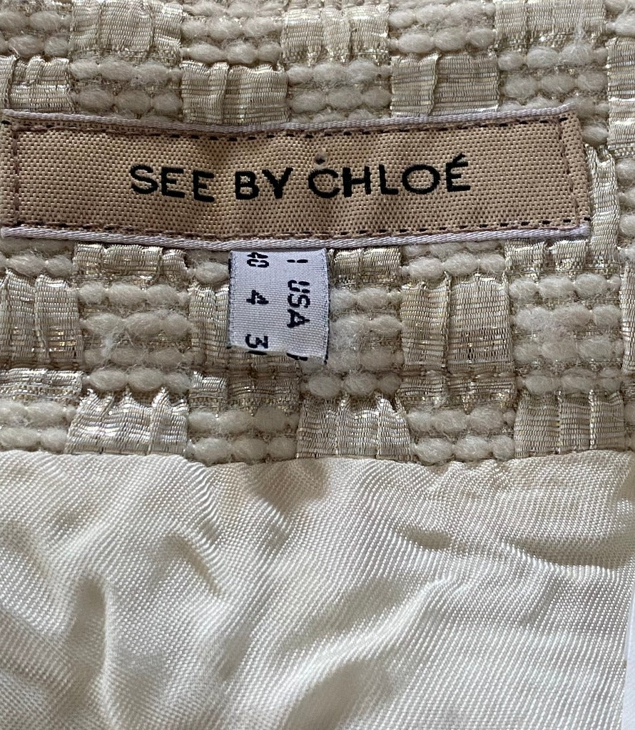 SEE by CHLOE Cream Woven Pattern Skirt - UK8