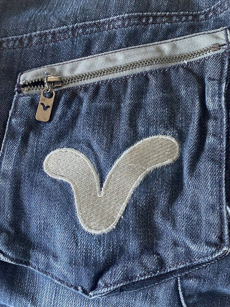 VOI Retro Blue Denim Shorts - Size UK12 