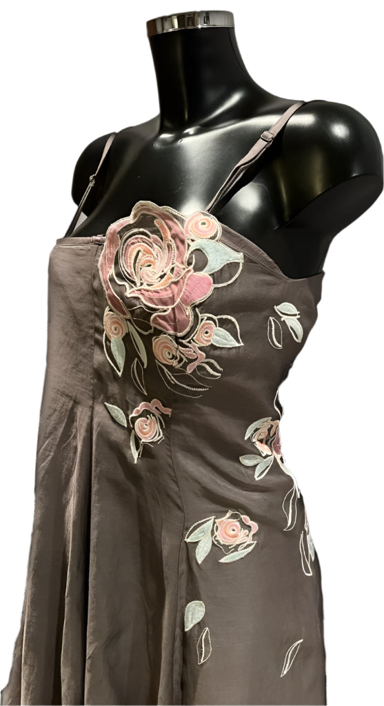 Coast Brown Strap Dress with Flower - UK12