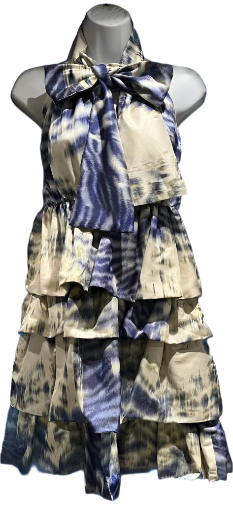 MULBERRY Blue, Cream & Yellow Ruffle Dress - UK6