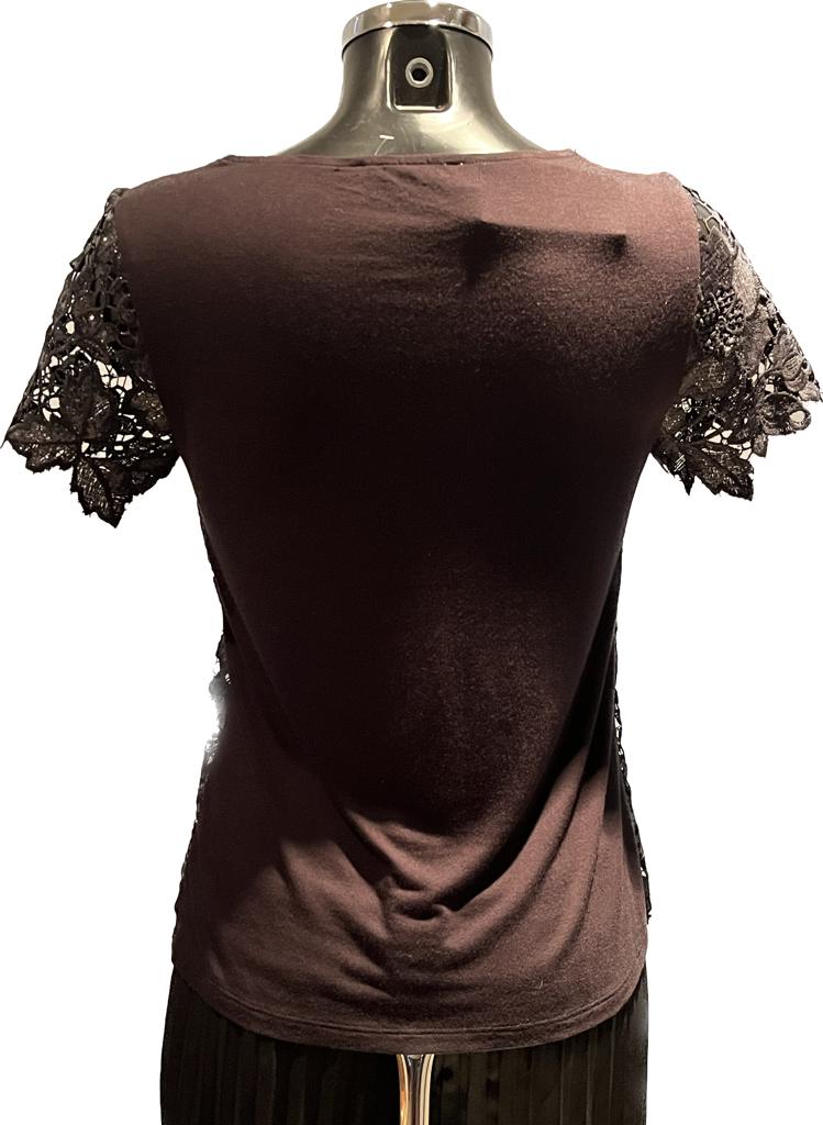 OASIS Black Lace Sparkly Top - Size UK S