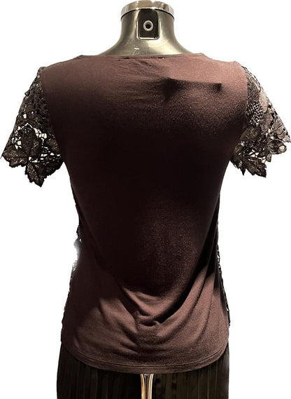 OASIS Black Lace Sparkly Top - Size UK S