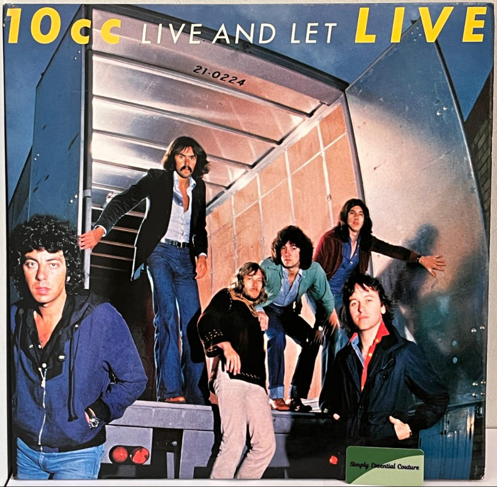 Vinyl record cover for '10cc Live and Let Live' with band members 