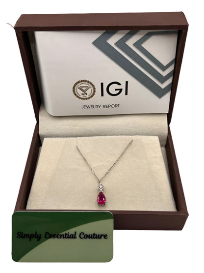 9ct White Gold & Red Stone Necklace