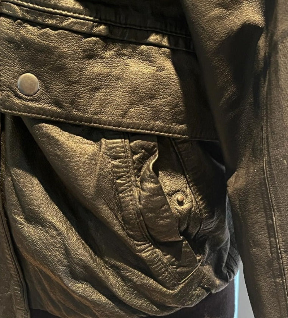 Topman Hooded Black Leather Jacket Pocket