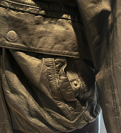 Topman Hooded Black Leather Jacket Pocket