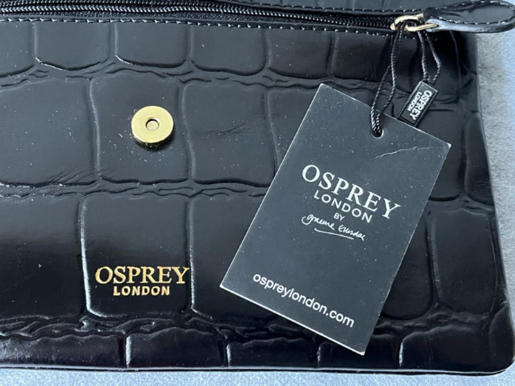 OSPREY Black Leather Alice Clutch Bag Tag