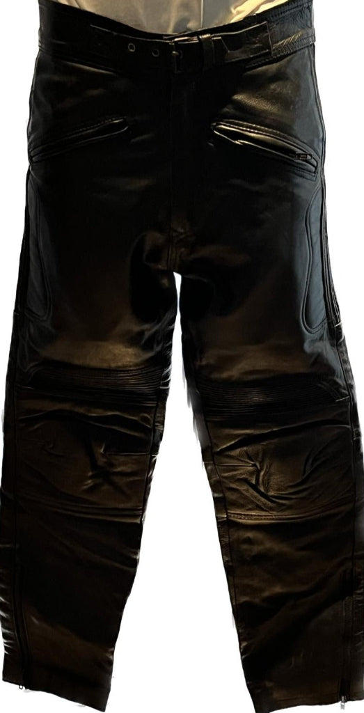 SKIN Black Leather Biker Trousers - Size W34