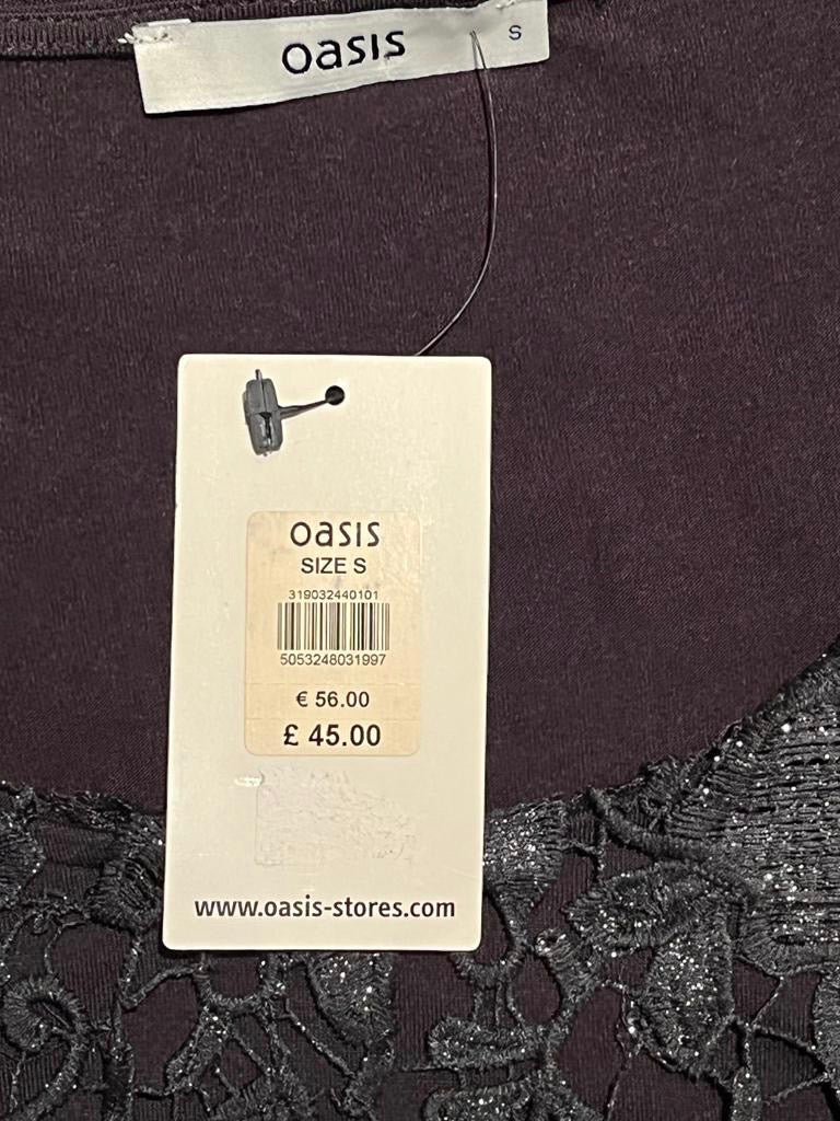 OASIS Black Lace Top - UK S - RRP £45