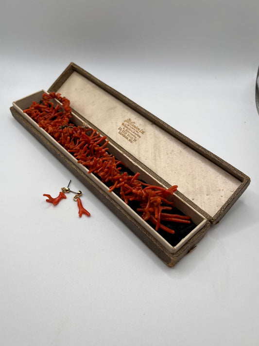 J.W. Benson Antique Coral Necklace & Earrings