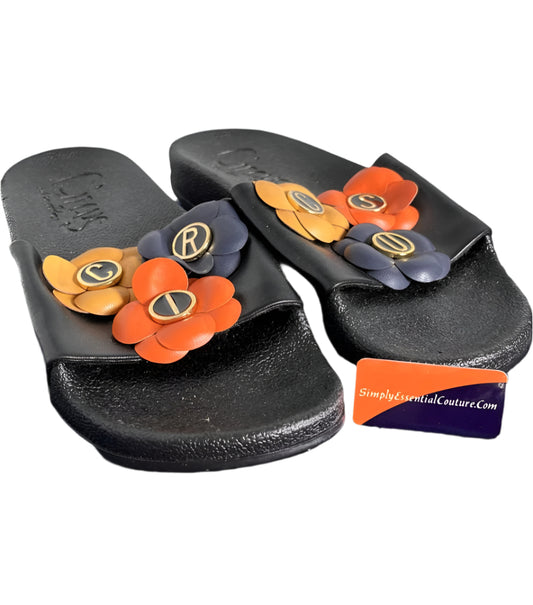 Circus Black Rubber Flower Sliders - Size UK5