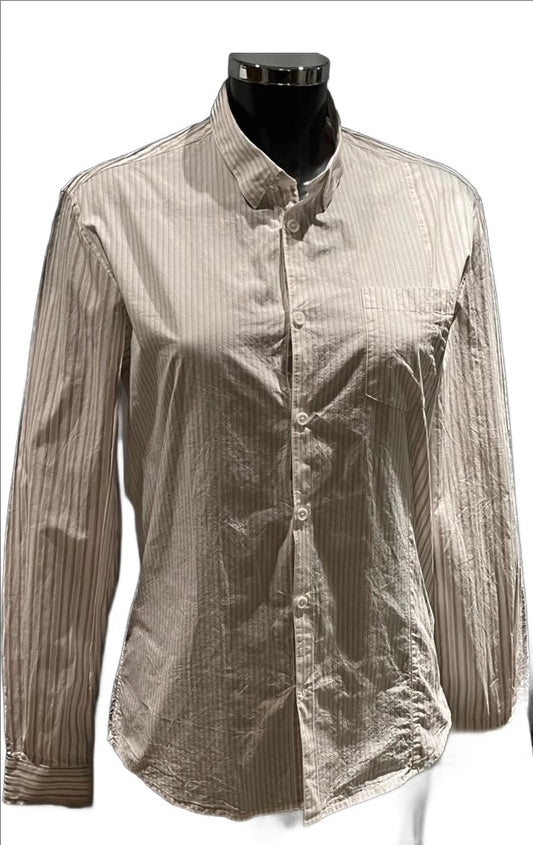 DKNY Cream & Brown Striped Shirt - Size S