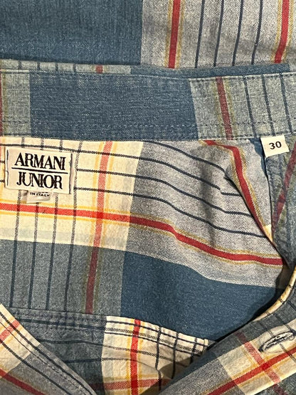Armani Junior Blue/White Checked Shirt, Age 13 yrs - Pre-loved
