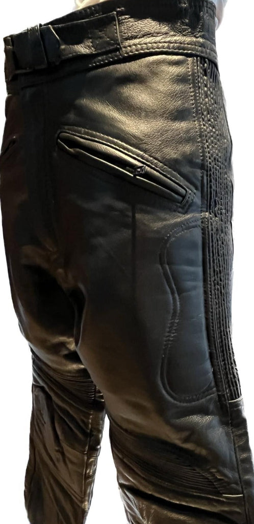 SKIN Black Leather Biker Trousers - Size W34 - Side