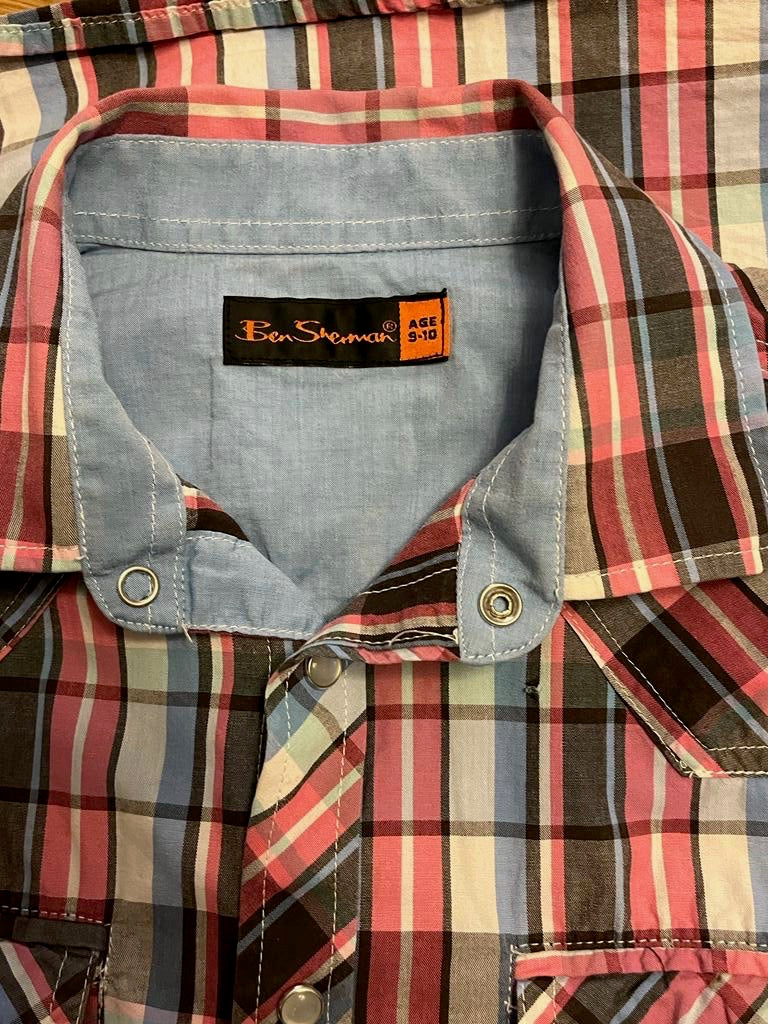 Ben Sherman Pink & Blue Checked Shirt - Age 9-10 - Pre-loved in Great Condition