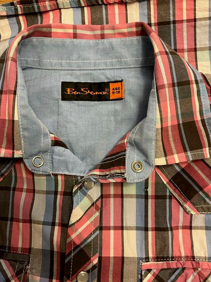 Ben Sherman Pink & Blue Checked Shirt - Age 9-10 - Pre-loved in Great Condition
