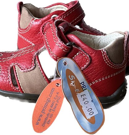 Primigi Boys Red Leather sandals, Size UK4 infant EU20 US6. NEW in Box
