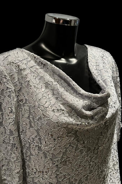 David Emanuel Grey Lace Top - Cowl Neck
