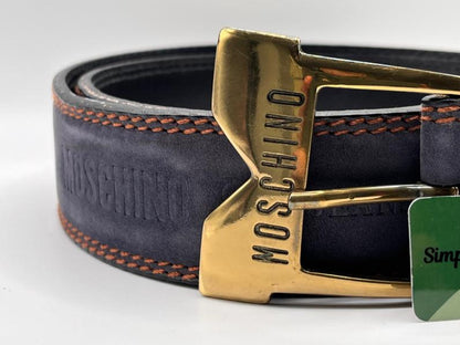 Moschino Navy Leather Belt - Up to W36 