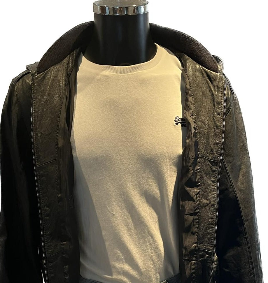 Topman Hooded Black Leather Jacket - Size L - Pre-loved