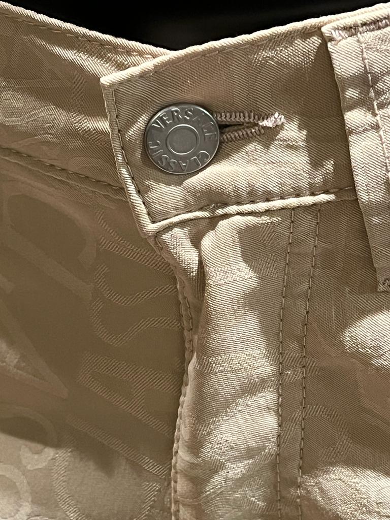 Versace Classic Cream Embossed Jeans - Button Detail