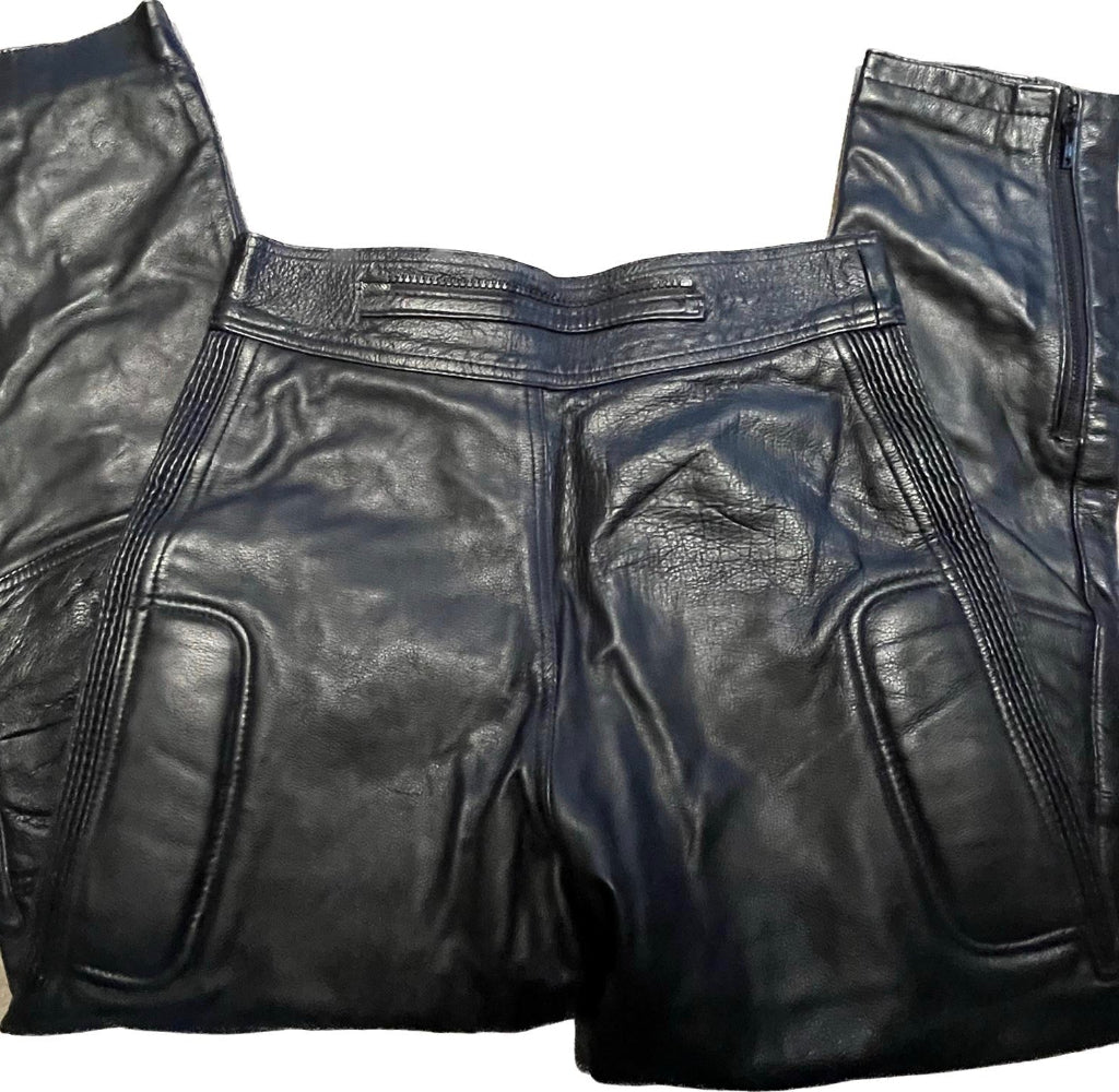 SKIN Black Leather Biker Trousers - Size W34