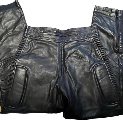 SKIN Black Leather Biker Trousers - Size W34